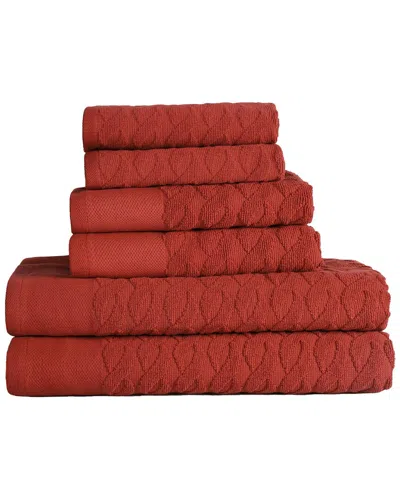 Superior Turkish Cotton 6pc Highly Absorbent Jacquard Herringbone Towel Set In Maroon