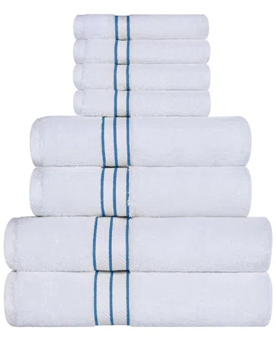 Superior Turkish Highly Absorbent Hotel Collection 8pc Turkish Cotton Towel Set In Blue
