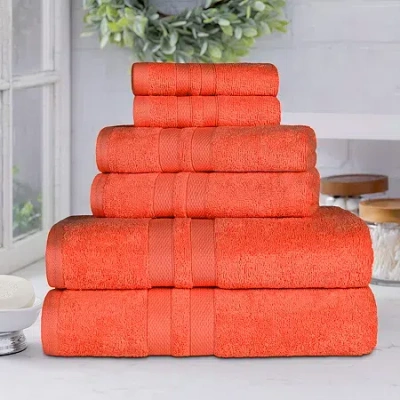 Superior Ultra Collection | 100% Cotton 6-pc. Quick Dry Solid Bath Towel Set In Orange