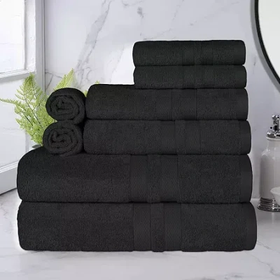 Superior Ultra Collection | 100% Cotton 8-pc. Quick Dry Solid Bath Towel Set In Black