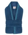 Superior Unisex Tinsel Lounge Cotton Terry Bathrobe With Embroidery In Aqua,blue