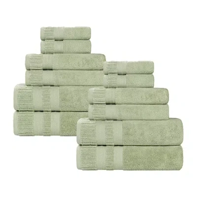 Superior Venice Collection | 100% Cotton 12-pc. Quick Dry Solid Bath Towel Set In Green
