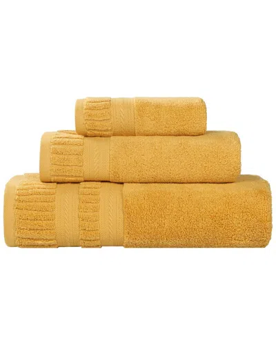 Superior Venice Zero Twist Cotton Medium Weight Soft Absorbent 3pc Towel Set In Yellow