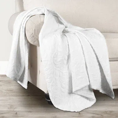 Superior Vineyard Cotton Blend Medium Weight Matelasse Weave Floral Scroll Coverlet In White