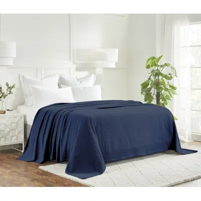 Superior Waffle Weave Honeycomb Knit Soft Textured All-season Cotton Blanket In Navy Blue