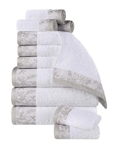 Superior Wisteria Cotton 12pc Assorted Towel Set With Floral Bohemian  Embroidered Jacquard Border