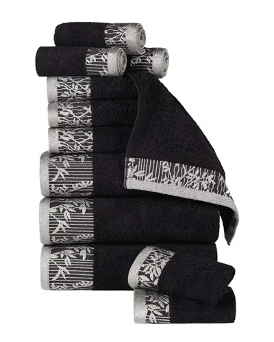 Superior Wisteria Cotton 12pc Assorted Towel Set With Floral Bohemian  Embroidered Jacquard Border