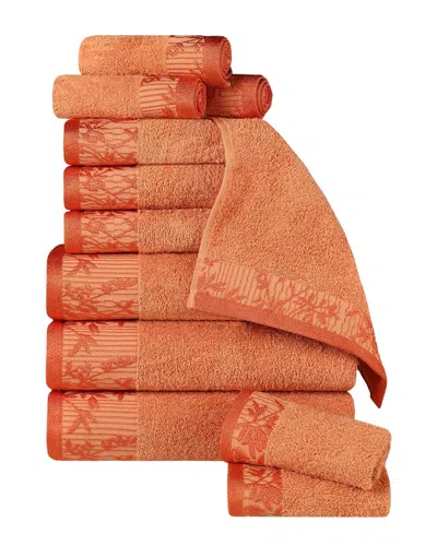 Superior Wisteria Cotton 12pc Assorted Towel Set With Floral Bohemian  Embroidered Jacquard Border