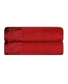 Superior Wisteria Floral Embroidered Jacquard Border Cotton 2 Pieces Bath Towel Set In Garnet