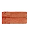 Superior Wisteria Floral Embroidered Jacquard Border Cotton 2 Pieces Bath Towel Set In Mandarian