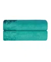 Superior Wisteria Floral Embroidered Jacquard Border Cotton 2 Pieces Bath Towel Set In Turquoise