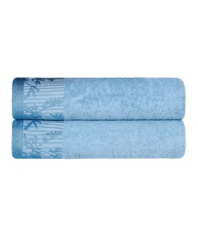Superior Wisteria Floral Embroidered Jacquard Border Cotton 2 Pieces Bath Towel Set In Waterfall