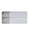 Superior Wisteria Floral Embroidered Jacquard Border Cotton 2 Pieces Bath Towel Set In White