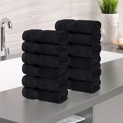 Superior Zero Twist Cotton 12pc Face Towel 12-pc. Quick Dry Bath Towel Set In Black