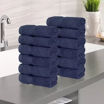Superior Zero Twist Cotton 12pc Face Towel 12-pc. Quick Dry Bath Towel Set In Blue