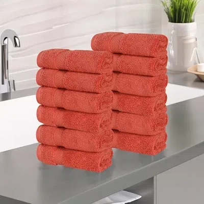 Superior Zero Twist Cotton 12pc Face Towel 12-pc. Quick Dry Bath Towel Set In Orange