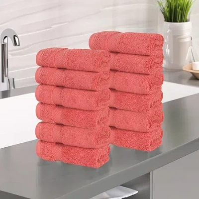 Superior Zero Twist Cotton 12pc Face Towel 12-pc. Quick Dry Bath Towel Set In Pink