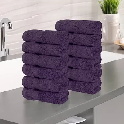 Superior Zero Twist Cotton 12pc Face Towel 12-pc. Quick Dry Bath Towel Set In Purple