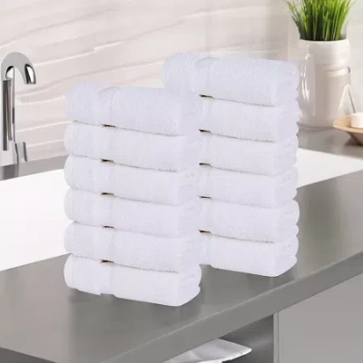 Superior Zero Twist Cotton 12pc Face Towel 12-pc. Quick Dry Bath Towel Set In White