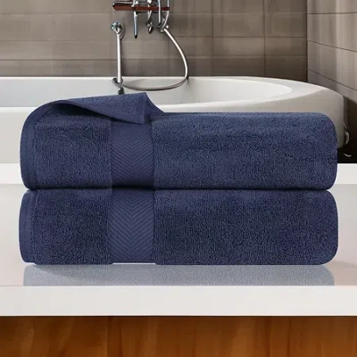 Superior Zero Twist Cotton 2pc Chevron Bath Towel 2-pc. Quick Dry Bath Towel Set In Blue