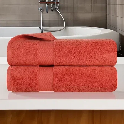 Superior Zero Twist Cotton 2pc Chevron Bath Towel 2-pc. Quick Dry Bath Towel Set In Orange