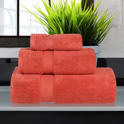 Superior Zero Twist Cotton 3pc Chevron Towel Set 3-pc. Quick Dry Bath Towel Set In Orange