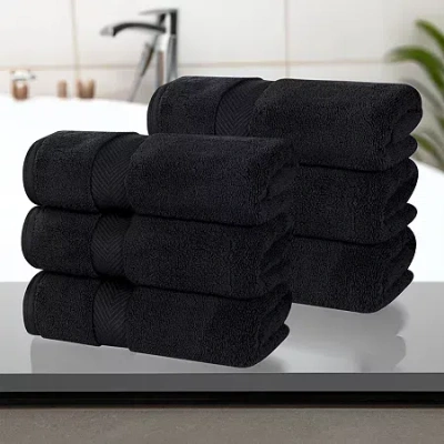 Superior Zero Twist Cotton 6pc Chevron Hand Towel 6-pc. Quick Dry Bath Towel Set In Black