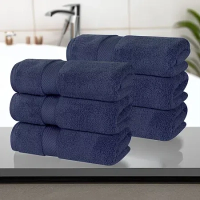 Superior Zero Twist Cotton 6pc Chevron Hand Towel 6-pc. Quick Dry Bath Towel Set In Blue