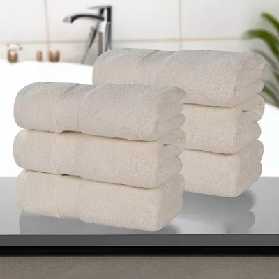 Superior Zero Twist Cotton 6pc Chevron Hand Towel 6-pc. Quick Dry Bath Towel Set In Brown