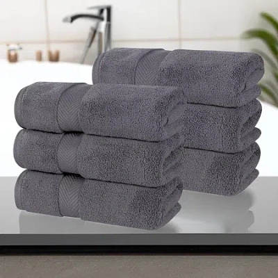 Superior Zero Twist Cotton 6pc Chevron Hand Towel 6-pc. Quick Dry Bath Towel Set In Gray