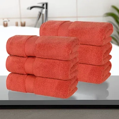 Superior Zero Twist Cotton 6pc Chevron Hand Towel 6-pc. Quick Dry Bath Towel Set In Orange