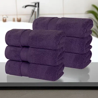 Superior Zero Twist Cotton 6pc Chevron Hand Towel 6-pc. Quick Dry Bath Towel Set In Purple