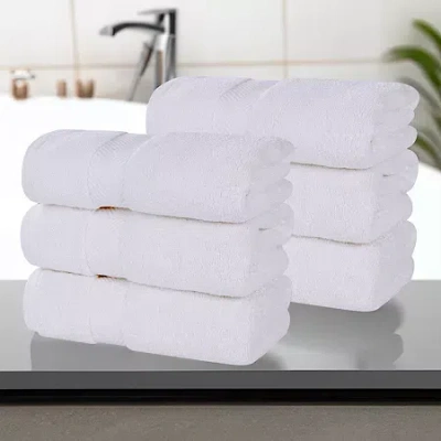 Superior Zero Twist Cotton 6pc Chevron Hand Towel 6-pc. Quick Dry Bath Towel Set In White