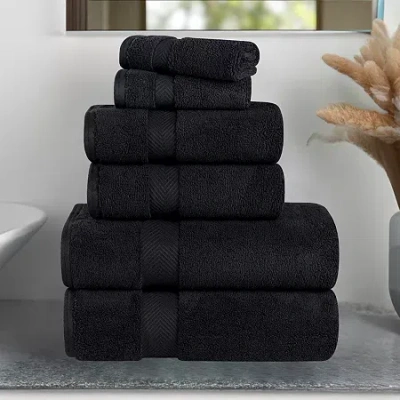 Superior Zero Twist Cotton 6pc Chevron Towel Set 6-pc. Quick Dry Bath Towel Set In Black