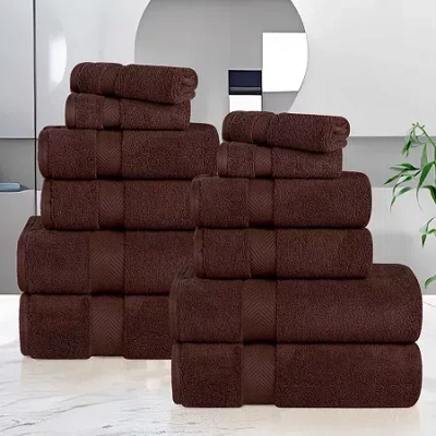 Superior Zero Twist Cotton Chevron 12-pc. Quick Dry Bath Towel Set In Brown