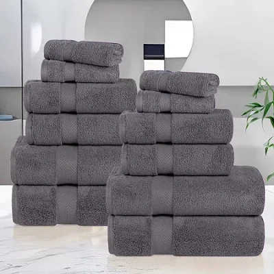 Superior Zero Twist Cotton Chevron 12-pc. Quick Dry Bath Towel Set In Gray