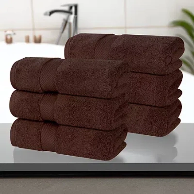 Superior Zero Twist Cotton Chevron 6-pc. Hand Towel In Brown