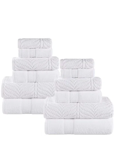 Superior Zero Twist Cotton Elegant Chevron Soft Absorbent 12pc Assorted Towel Set In White