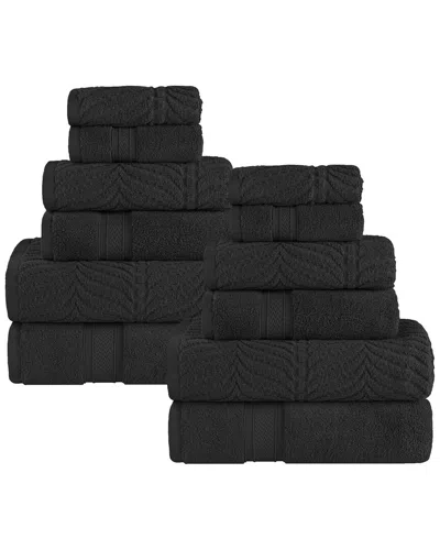 Superior Zero Twist Cotton Elegant Chevron Soft Absorbent 12pc Assorted Towel Set In Black