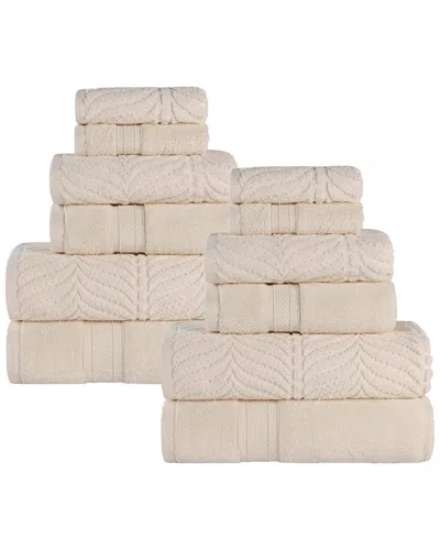 Superior Zero Twist Cotton Elegant Chevron Soft Absorbent 12pc Assorted Towel Set In Neutral
