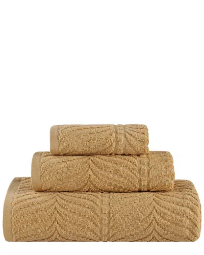 Superior Zero Twist Cotton Elegant Chevron Soft Absorbent 3pc Jacquard Towel Set In Brown