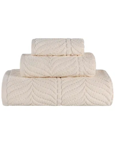 Superior Zero Twist Cotton Elegant Chevron Soft Absorbent 3pc Jacquard Towel Set In Neutral