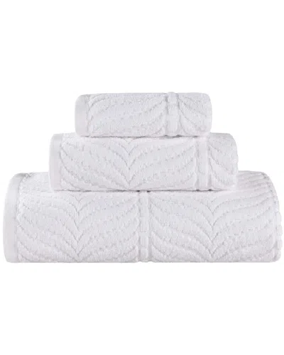 Superior Zero Twist Cotton Elegant Chevron Soft Absorbent 3pc Jacquard Towel Set In White