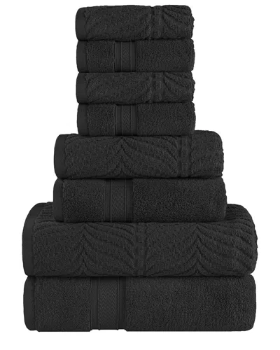 Superior Zero Twist Cotton Elegant Chevron Soft Absorbent 8pc Assorted Towel Set In Black