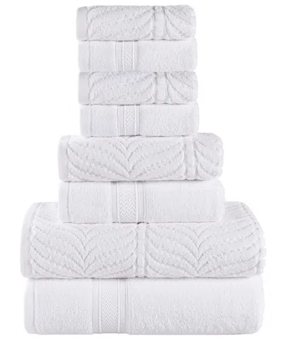 Superior Zero Twist Cotton Elegant Chevron Soft Absorbent 8pc Assorted Towel Set In White