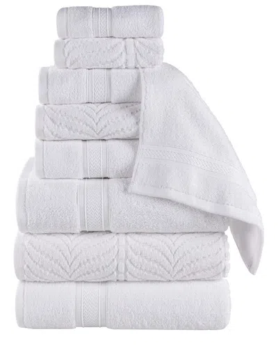 Superior Zero Twist Cotton Elegant Chevron Soft Absorbent 9pc Assorted Towel Set In White