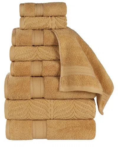 Superior Zero Twist Cotton Elegant Chevron Soft Absorbent 9pc Assorted Towel Set In Brown