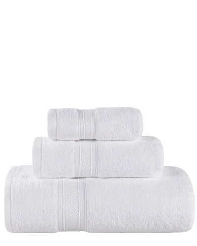 Superior Zero Twist Cotton Elegant Soft Absorbent 3pc Solid Towel Set In White