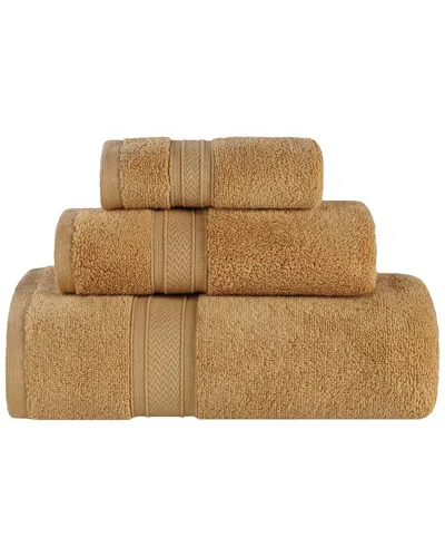 Superior Zero Twist Cotton Elegant Soft Absorbent 3pc Solid Towel Set In Brown