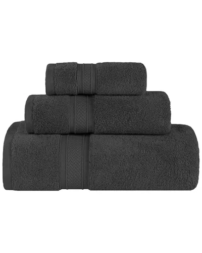 Superior Zero Twist Cotton Elegant Soft Absorbent 3pc Solid Towel Set In Black